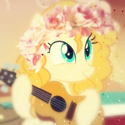 Size: 658x658 | Tagged: safe, artist:bezziie, edit, screencap, pear butter, earth pony, pony, g4, the perfect pear, female, floral head wreath, flower, mare, solo