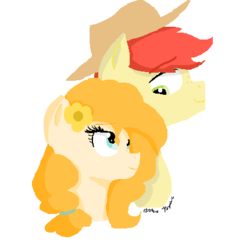 Size: 399x430 | Tagged: safe, artist:fangurl03, bright mac, pear butter, pony, g4, the perfect pear, female, flower, flower in hair, male, ship:brightbutter, shipping, straight