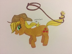 Size: 3264x2448 | Tagged: safe, artist:bleuey, applejack, earth pony, pony, g4, female, high res, lasso, mare, rope, simple background, solo, traditional art, white background