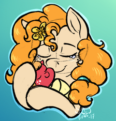 Size: 738x769 | Tagged: safe, artist:sugaryviolet, big macintosh, pear butter, earth pony, pony, g4, the perfect pear, baby, baby macintosh, baby pony, blanket burrito, colored sketch, crying, cute, eyes closed, female, flower, flower in hair, hug, male, mother and son, swaddling, tears of joy, younger