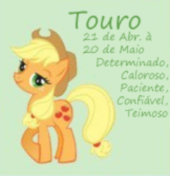 Size: 323x333 | Tagged: safe, artist:funfunland22, applejack, earth pony, pony, g4, portuguese, taurus