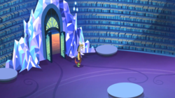 Size: 1280x719 | Tagged: safe, budge studios, discord, draconequus, g4, my little pony rainbow runners, door, game, library, male, merchandise, solo, twilight's castle, twilight's castle library