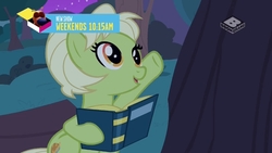 Size: 809x455 | Tagged: safe, screencap, granny smith, earth pony, pony, g4, my little pony: friendship is magic, the perfect pear, apple tree, boomerang (tv channel), it runs in the family, pat the dog, tree, young granny smith