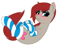 Size: 910x712 | Tagged: safe, artist:tuzziixx, oc, oc only, oc:ponepony, pony, base used, blushing, clothes, curled up, cute, eyeshadow, looking at you, makeup, simple background, socks, solo, striped socks, transparent background