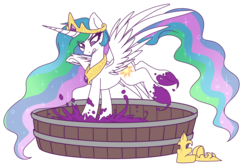Size: 4119x2734 | Tagged: safe, artist:ruef, princess celestia, alicorn, pony, g4, female, grape stomping, high res, mare, simple background, solo, transparent background, tub