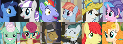 Size: 1776x639 | Tagged: safe, edit, edited screencap, screencap, bow hothoof, bright mac, cloudy quartz, cookie crumbles, gentle breeze, hondo flanks, igneous rock pie, night light, pear butter, posey shy, twilight velvet, windy whistles, earth pony, pegasus, pony, unicorn, g4, the perfect pear, dad six, female, horn, male, mare, mom six, ship:brightbutter, ship:cookieflanks, ship:nightvelvet, ship:quartzrock, ship:shys, ship:windyhoof, shipping, stallion, straight, straight ship