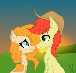 Size: 800x765 | Tagged: safe, artist:misskitkat2002, bright mac, pear butter, earth pony, pony, g4, the perfect pear, female, male, ship:brightbutter, shipping, straight