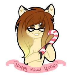 Size: 559x580 | Tagged: safe, artist:trickate, oc, oc only, oc:katie, earth pony, pony, 2017, candy, candy cane, earth pony oc, food, happy new year, holiday, looking at you, smiling, smiling at you, solo