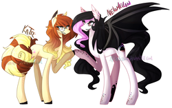 Size: 3823x2401 | Tagged: safe, artist:nekomellow, artist:oddends, oc, oc only, oc:katie, oc:neko mellow, bat pony, earth pony, pony, collaboration, heart, heart eyes, high res, simple background, white background, wingding eyes