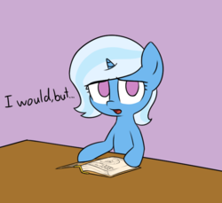 Size: 641x587 | Tagged: safe, artist:zippysqrl, trixie, pony, unicorn, the little magician, g4, book, dialogue, female, filly, looking at you, open mouth, simple background, solo