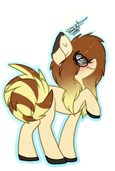Size: 526x784 | Tagged: artist needed, safe, oc, oc only, oc:katie, earth pony, pony, glasses, raised hoof, simple background, solo