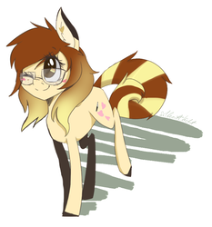 Size: 752x807 | Tagged: safe, artist:silbersternenlicht, oc, oc only, oc:katie, earth pony, pony, blushing, earth pony oc, glasses, looking up, one eye closed, solo, wink