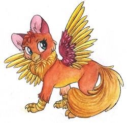 Size: 994x966 | Tagged: safe, artist:red-watercolor, oc, oc only, oc:amber wing, griffon, all fours, fluffy, solo, traditional art, watercolor painting, wings