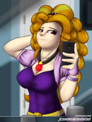 Size: 2400x3200 | Tagged: safe, artist:jcosneverexisted, adagio dazzle, human, equestria girls, g4, bathroom, breasts, busty adagio dazzle, cellphone, clothes, collar, female, high res, human coloration, looking at you, phone, selfie, smartphone, solo