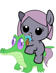 Size: 786x1017 | Tagged: artist needed, safe, gummy, pony, g4, baby, baby pony, cute, pacifier, ponies riding gators, ponified, riding, simple background, sonata, the puzzle hunters, transparent background