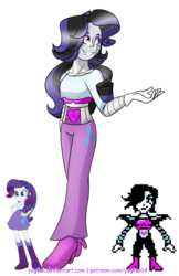 Size: 1024x1583 | Tagged: safe, artist:yogfan, rarity, robot, equestria girls, g4, boots, clothes, crossover, fabulous, fusion, hand on hip, heart, high heel boots, high heels, jewelry, mettaton, pants, raribot, rariton, shoes, simple background, skirt, transparent background, undertale