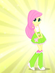 Size: 1536x2048 | Tagged: safe, screencap, fluttershy, equestria girls, g4, boots, commercial, cropped, cute, female, looking at you, magic of friendship, magic of friendship (equestria girls), music video, shoes, simple background, solo, yellow background