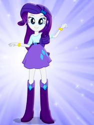 Size: 1536x2048 | Tagged: safe, screencap, rarity, equestria girls, g4, boots, commercial, cropped, female, jewelry, looking at you, magic of friendship (equestria girls), music video, purple background, shoes, simple background, solo, sparkles