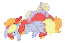 Size: 1169x782 | Tagged: safe, artist:fudge-butts, big macintosh, derpy hooves, dinky hooves, earth pony, pegasus, pony, unicorn, g4, female, filly, male, mare, pony pile, ship:derpymac, shipping, simple background, sleeping, stallion, straight, transparent background, unshorn fetlocks