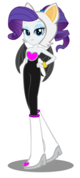Size: 1168x2597 | Tagged: safe, artist:trungtranhaitrung, rarity, equestria girls, g4, alternate hairstyle, bare shoulders, boots, clothes, clothes swap, cosplay, costume, crossover, female, hand on hip, lidded eyes, looking at you, rouge the bat costume, shoes, simple background, sleeveless, smiling, solo, sonic the hedgehog (series), strapless