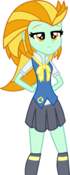 Size: 704x1767 | Tagged: safe, artist:luckyclau, lightning dust, equestria girls, g4, alternate universe, clothes, cute, equestria girls-ified, female, lidded eyes, pleated skirt, school uniform, simple background, skirt, socks, solo, transparent background, wondercolts