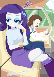 Size: 1000x1407 | Tagged: safe, artist:howxu, hondo flanks, rarity, equestria girls, g4, car, clothes, commission, duo, equestria girls-ified, eyeshadow, facial hair, father and child, father and daughter, female, makeup, male, moustache, sitting, sweat, sweatdrop, unamused