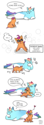 Size: 672x1920 | Tagged: safe, artist:dusty-munji, rainbow dash, scootaloo, cat, g4, catified, comic, cute, cutealoo, engrish, grooming, simple background, species swap