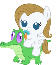 Size: 836x967 | Tagged: safe, artist:red4567, gummy, oc, pony, g4, baby, baby pony, cute, madeleine peters, ocbetes, pacifier, ponies riding gators, ponified, riding, simple background, white background
