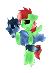 Size: 1800x2400 | Tagged: safe, oc, oc only, oc:faith, oc:minty light, pony, faithlight, holding a pony, simple background, transparent background