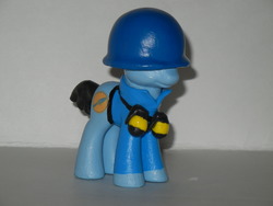 Size: 4000x3000 | Tagged: safe, artist:silverband7, pony, blu, craft, grenade, helmet, high res, photo, ponified, sculpture, soldier, soldier (tf2), solo, team fortress 2, traditional art
