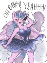 Size: 2344x3125 | Tagged: safe, artist:mrscurlystyles, oc, oc only, oc:artshine, alicorn, anthro, alicorn oc, anthro oc, breasts, cleavage, clothes, colored sketch, dress, female, high res, mare, simple background, singing, solo, white background
