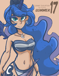 Size: 2550x3300 | Tagged: safe, artist:dracojayproduct, princess luna, human, g4, bikini, clothes, ear piercing, earring, female, high res, horn, horned humanization, humanized, jewelry, necklace, piercing, sarong, simple background, smiling, solo, swimsuit, winged humanization, wings
