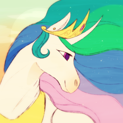 Size: 1024x1024 | Tagged: safe, artist:burgerpaws, princess celestia, alicorn, pony, g4, bust, curved horn, female, hoers, horn, mare, portrait, solo