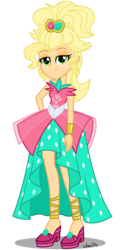 Size: 1800x3700 | Tagged: safe, artist:mixiepie, applejack, equestria girls, g4, simple ways, applejack is not amused, applejewel, bare shoulders, clothes, dress, female, freckles, high heels, looking at you, shoes, simple background, sleeveless, solo, strapless, transparent background, unamused