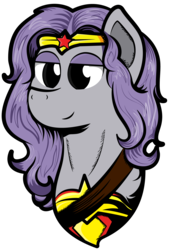 Size: 1560x2280 | Tagged: safe, artist:littletigressda, maud pie, pony, g4, bust, clothes, cosplay, costume, crossover, female, simple background, smiling, solo, transparent background, when she smiles, wonder woman