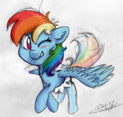 Size: 867x825 | Tagged: safe, artist:pucksterv, rainbow dash, pegasus, pony, g4, breaking the fourth wall, female, mare, smiling, solo