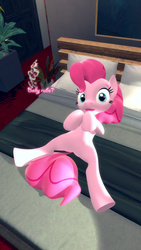 Size: 2160x3840 | Tagged: safe, artist:marchgustysnows, pinkie pie, earth pony, pony, g4, 3d, bed, bellyrubs, female, high res, on back, solo