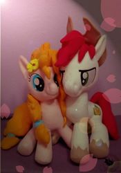 Size: 480x687 | Tagged: safe, artist:legadema, bright mac, pear butter, earth pony, pony, g4, the perfect pear, female, irl, male, photo, plushie, ship:brightbutter, shipping, straight, that was fast