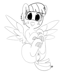 Size: 5000x5474 | Tagged: safe, artist:pabbley, windy whistles, pegasus, pony, g4, 30 minute art challenge, absurd resolution, butt, cute, dock, female, frog (hoof), lineart, monochrome, open mouth, pabbley is trying to murder us, plot, pubic fluff, pubic mound, simple background, smiling, solo, underhoof, white background, windybetes