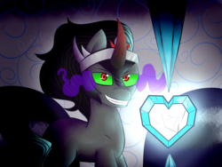 Size: 4000x3000 | Tagged: safe, artist:itssopanda, king sombra, pony, unicorn, g4, crystal heart, evil smile, grin, looking at you, male, smiling, solo, sombra eyes, stallion