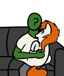 Size: 532x630 | Tagged: safe, artist:neuro, oc, oc only, oc:anon, oc:brave, earth pony, human, pony, couch, female, holding a pony, mare, simple background, sitting on lap, transparent background