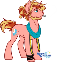 Size: 2492x2712 | Tagged: safe, artist:xwhitedreamsx, oc, oc only, oc:daydreamer, pony, unicorn, cigarette, high res, male, measuring tape, simple background, solo, stallion, transparent background