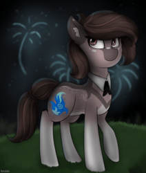 Size: 700x826 | Tagged: safe, artist:deraniel, oc, oc only, oc:irelie, earth pony, pony, equestria girls ponified, female, fireworks, hill, mare, necktie, ponified