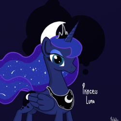 Size: 900x900 | Tagged: safe, artist:thewake96, princess luna, g4, cutie mark, digital art, female, jewelry, regalia, smiling, solo, wallpaper