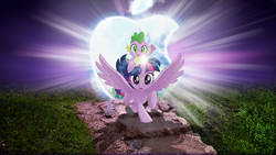 Size: 3840x2160 | Tagged: dead source, safe, artist:bronyno786, artist:cheezedoodle96, edit, spike, twilight sparkle, alicorn, dragon, pony, g4, apple (company), canterlot castle, computer, epic, grass, high res, laptop computer, logo, macbook, magic, path, photo, shadow, twilight sparkle (alicorn), vector, wallpaper, wallpaper edit