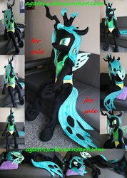 Size: 1024x1440 | Tagged: safe, artist:agatrix, queen chrysalis, changeling, g4, anthro plushie, for sale, irl, life size, photo, plushie, sitting