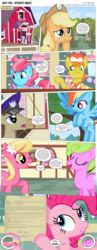 Size: 3300x8535 | Tagged: safe, artist:perfectblue97, applejack, big macintosh, carrot cake, cup cake, daisy, flower wishes, lily, lily valley, parcel post, pinkie pie, post haste, rainbow dash, rarity, earth pony, pegasus, pony, unicorn, comic:without magic, g4, absurd resolution, apple, apple tree, barn, candy, comic, food, offscreen character, poster, restraining order, sugarcube corner, sweet apple acres, tree, unconscious