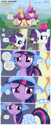 Size: 3300x7978 | Tagged: safe, artist:perfectblue97, rarity, twilight sparkle, earth pony, pony, unicorn, comic:without magic, g4, absurd resolution, blank flank, clothes, comic, earth pony twilight, race swap, royal guard, spa