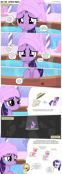 Size: 3300x9174 | Tagged: safe, artist:perfectblue97, aloe, applejack, daisy, flower wishes, lily, lily valley, rarity, twilight sparkle, earth pony, pony, unicorn, comic:without magic, g4, absurd resolution, blank flank, bubble, clothes, comic, crying, earth pony twilight, fart, fart noise, farting bubbles, hot tub, onomatopoeia, pointy ponies, sound effects, spa