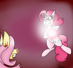 Size: 1500x1400 | Tagged: safe, artist:bella-butt, fluttershy, pinkie pie, pony, smile hd, g4, blood, dragon ball, dragon ball z